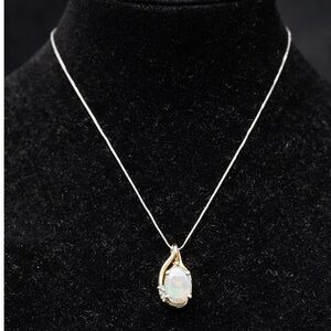 925 Sterling Silver + 10K Gold Accent Opal Pendant Necklace ✨ Vintage Style